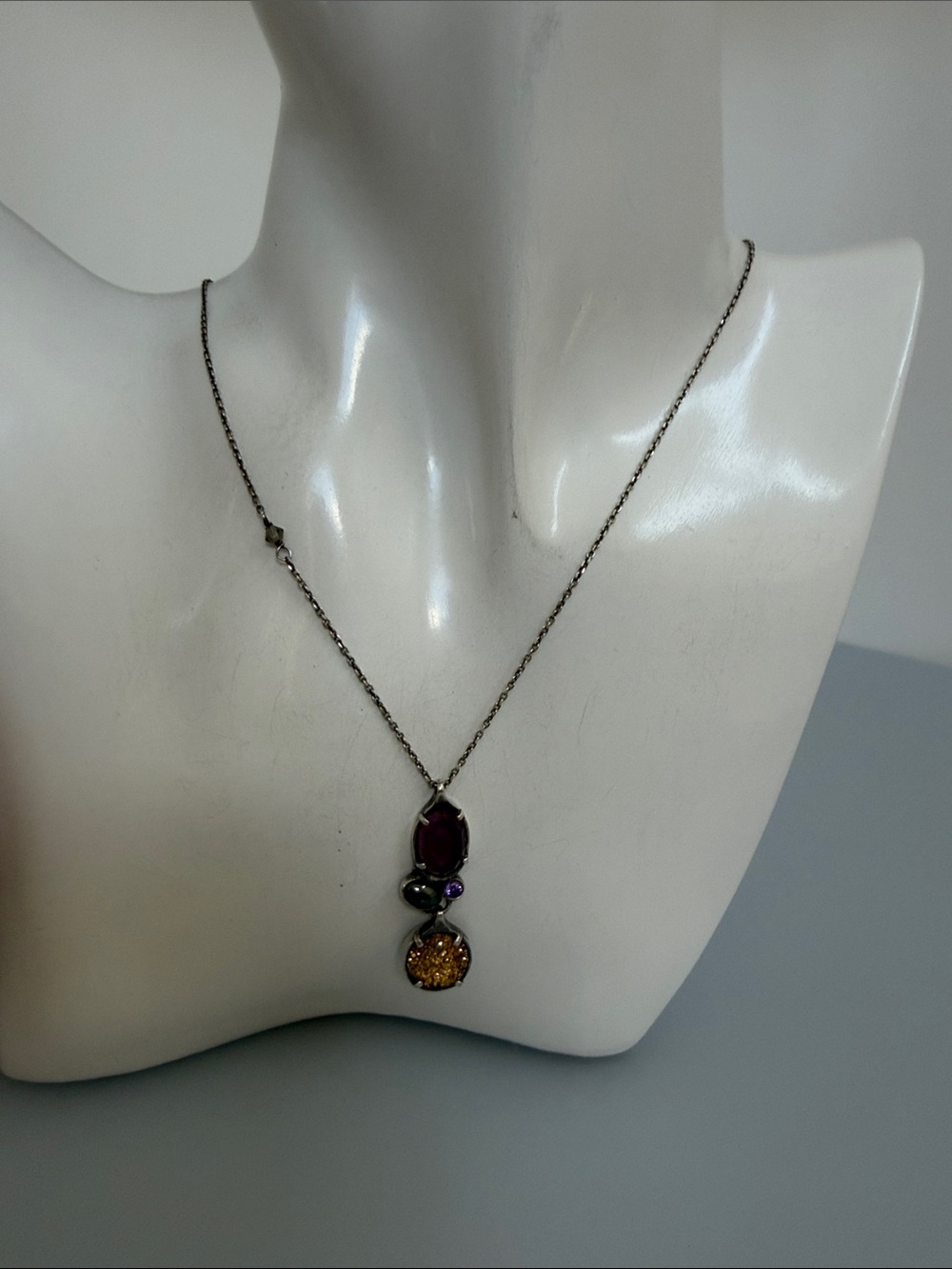 Silpada 925 Sterling Silver amethyst quartz Gold Multi-Stone Pendant Necklace
